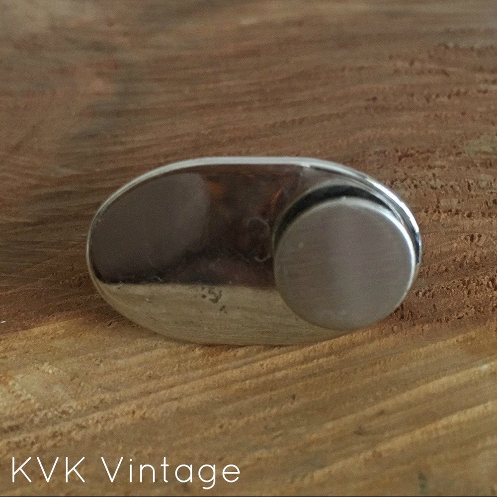 Silver Oval Button Ring - Vintage Ring - image 1